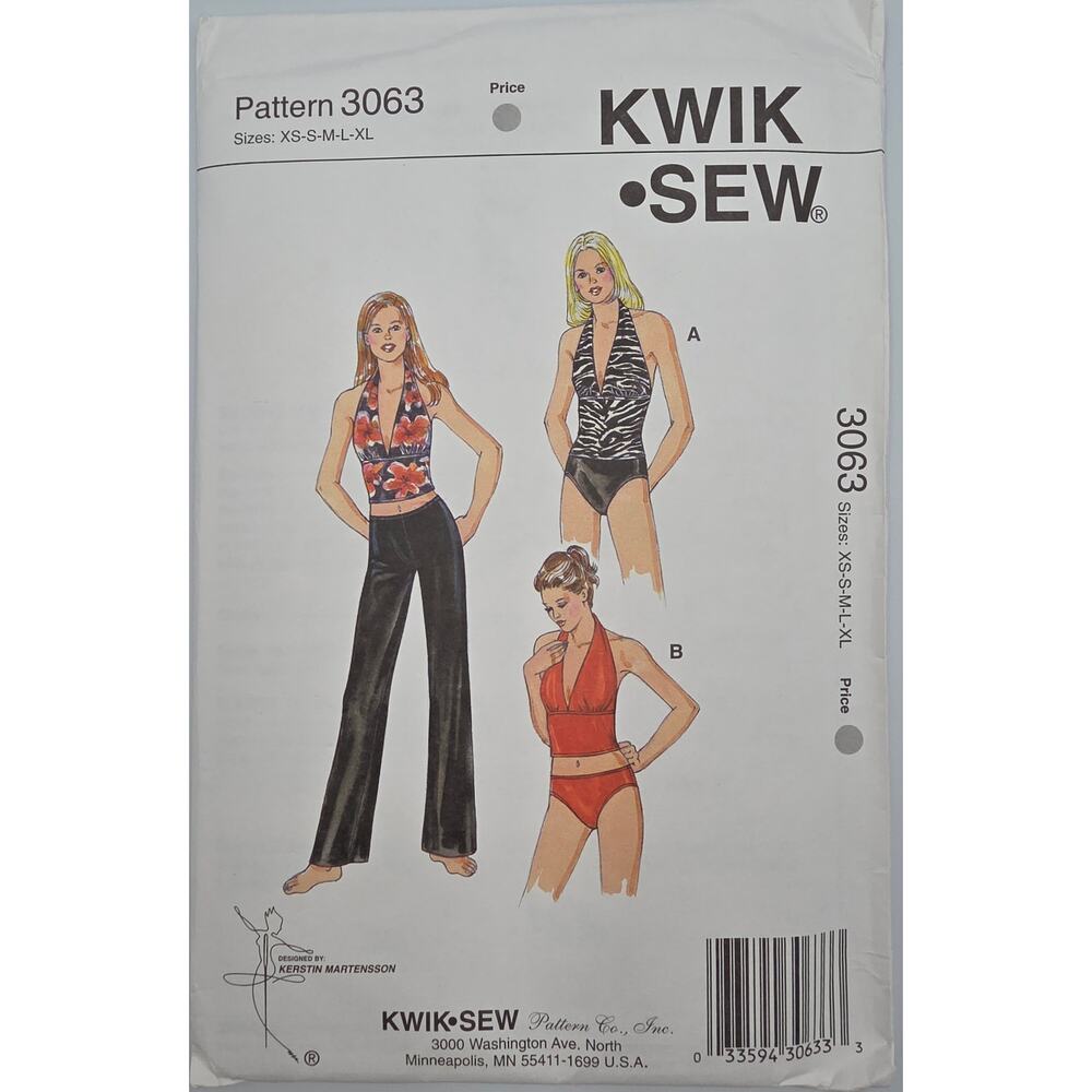 Kwik Sew Pattern Multi 2 Piece Swimsuit Pants Halter Top Two‎ Way Stretch Fabric